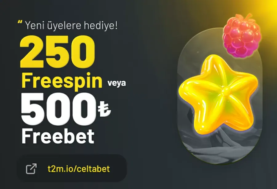 Celtabet Yeni Üyelere 250 Freespin veya 500₺ Freebet Hediye!
